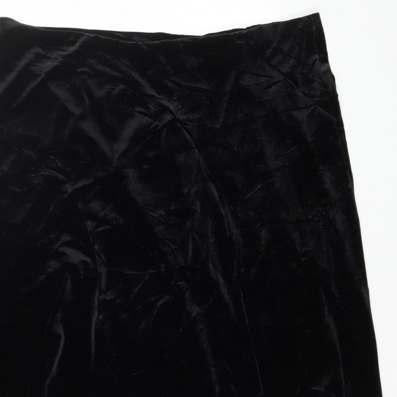 Women's Black Size 24 Velvet Flared Knee Length Skirt