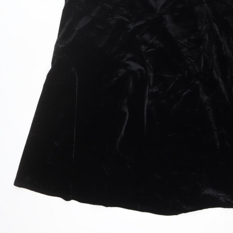 Women's Black Size 24 Velvet Flared Knee Length Skirt