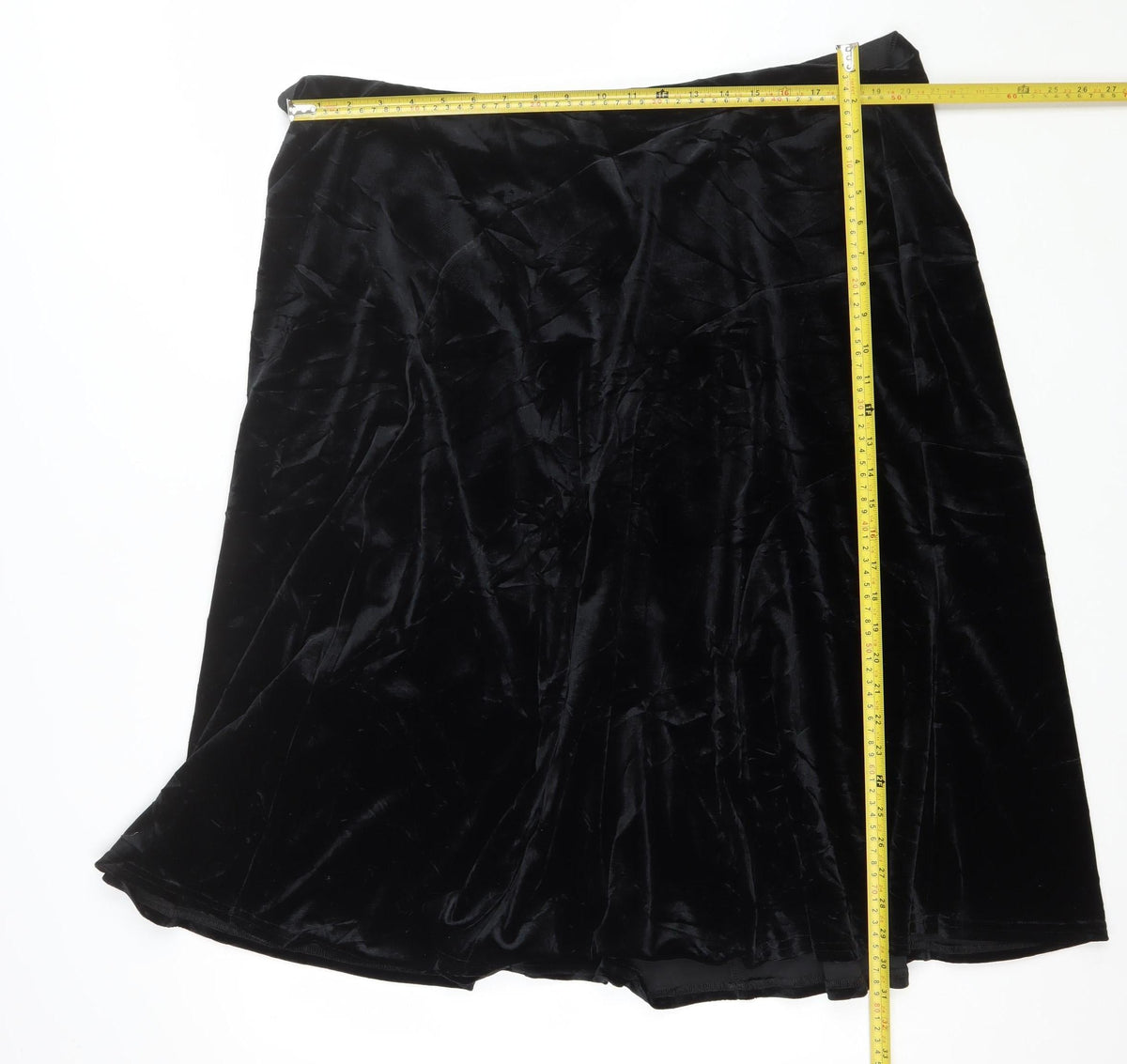Women's Black Size 24 Velvet Flared Knee Length Skirt