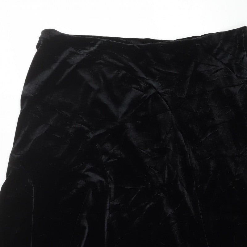 Women's Black Size 24 Velvet Flared Knee Length Skirt
