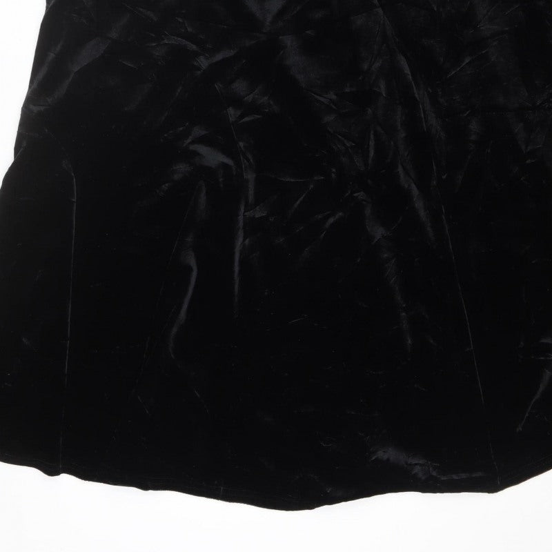 Women's Black Size 24 Velvet Flared Knee Length Skirt