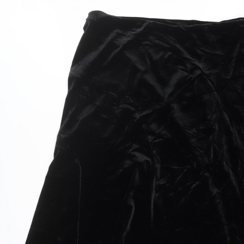 Women's Black Size 24 Velvet Flared Knee Length Skirt