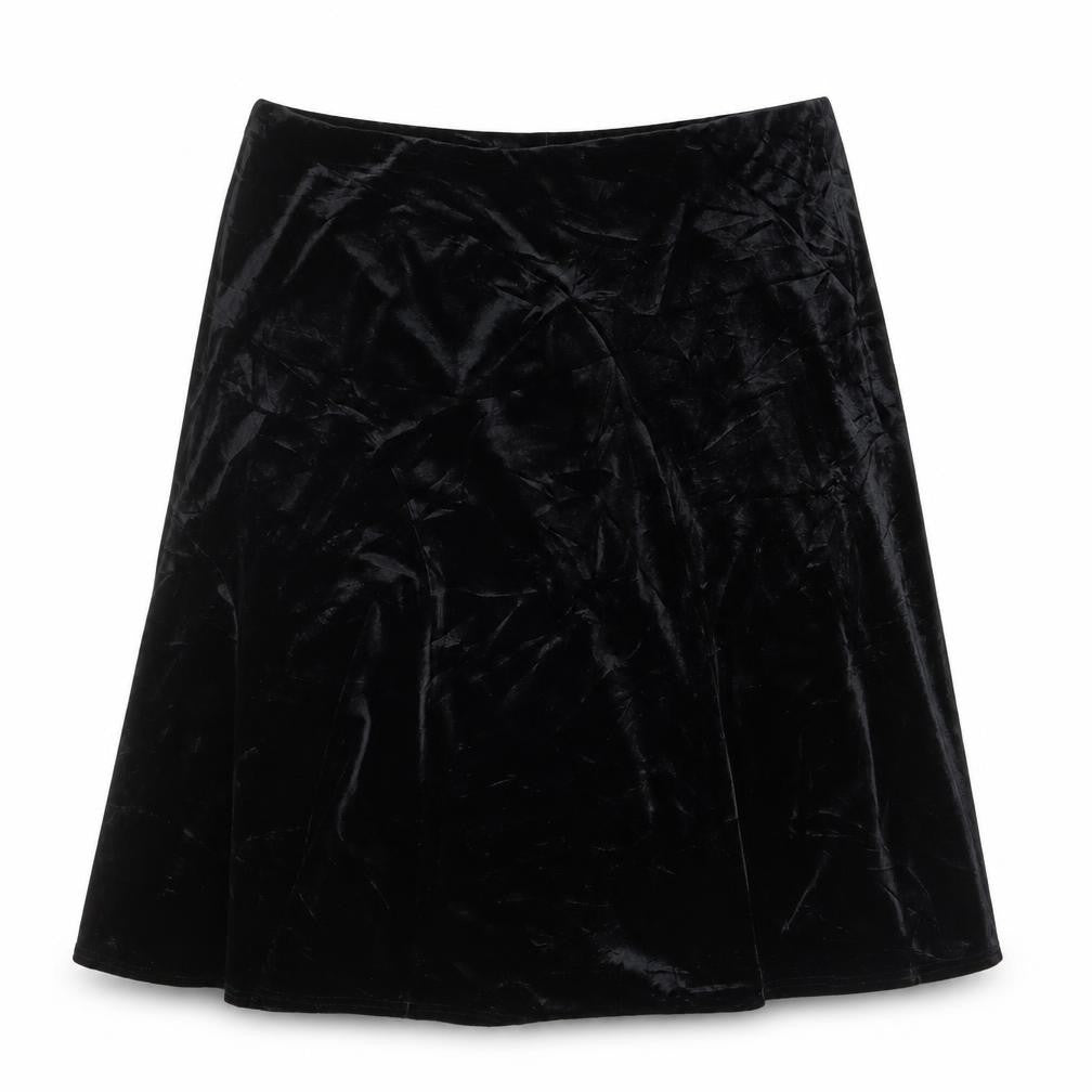 Women's Black Size 24 Velvet Flared Knee Length Skirt