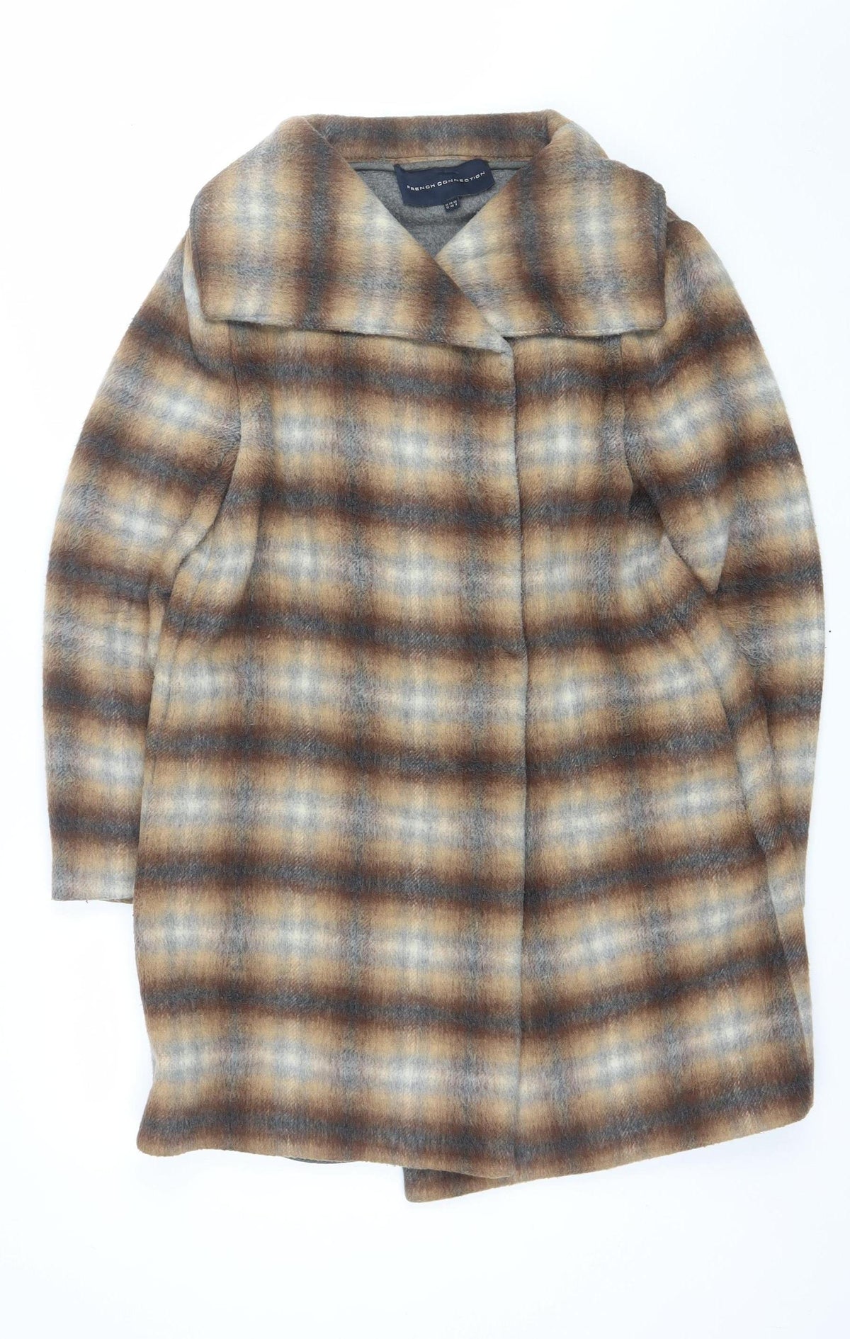 French Connection Women’s Brown Check Faux Fur Jacket UK 12