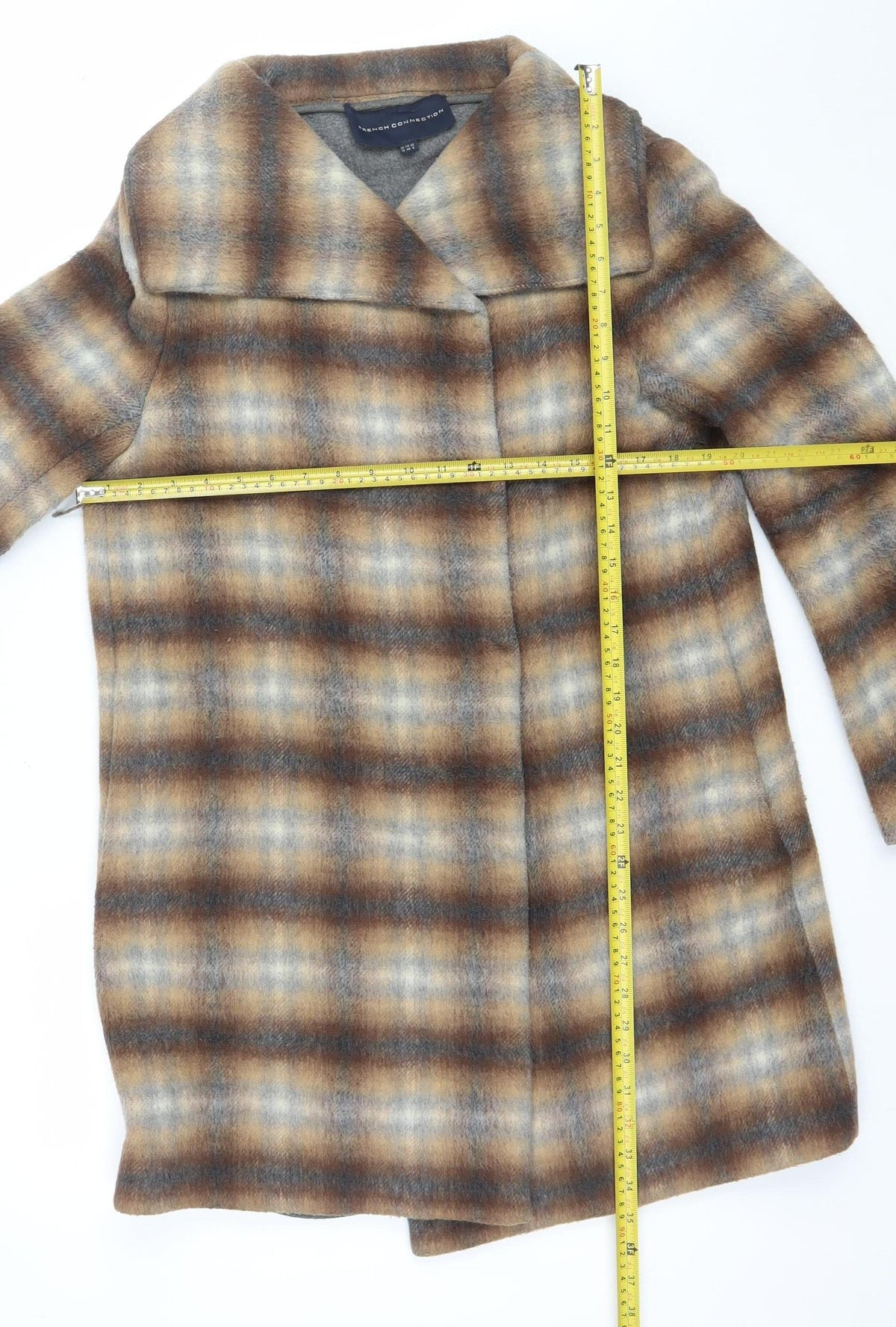 French Connection Women’s Brown Check Faux Fur Jacket UK 12