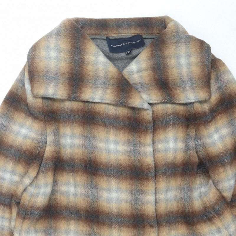 French Connection Women’s Brown Check Faux Fur Jacket UK 12