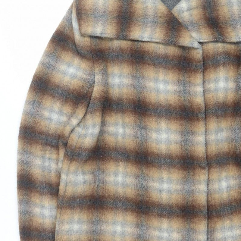 French Connection Women’s Brown Check Faux Fur Jacket UK 12