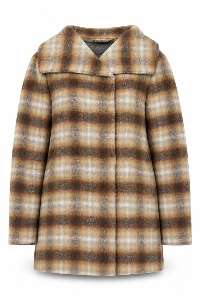 French Connection Women’s Brown Check Faux Fur Jacket UK 12