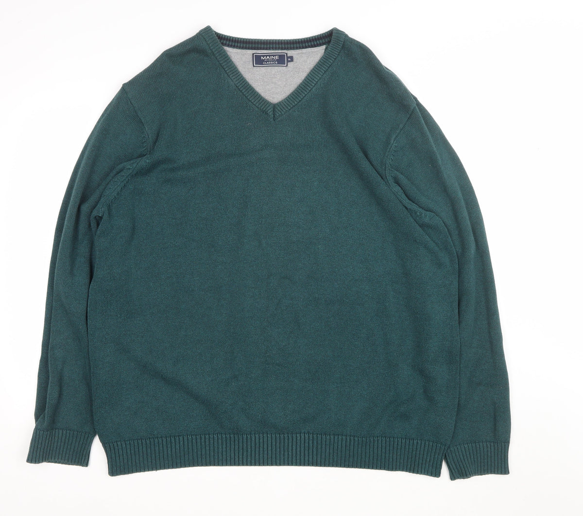 Maine New England Classics Men’s Green XL V-Neck Knit Pullover Jumper