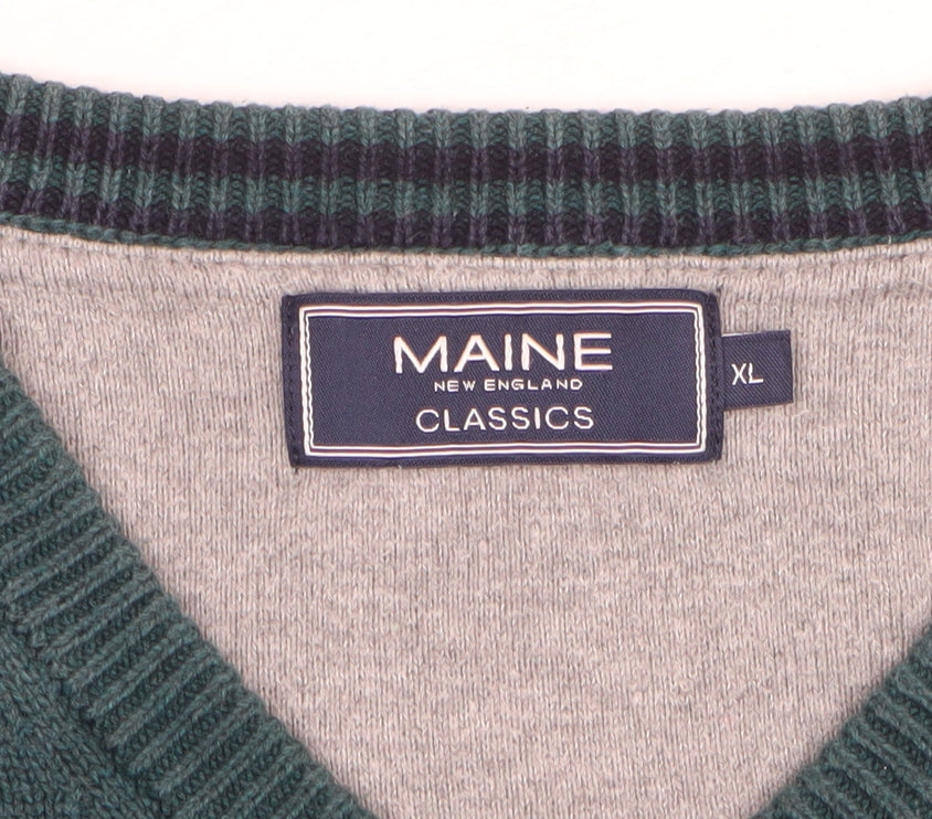 Maine New England Classics Men’s Green XL V-Neck Knit Pullover Jumper