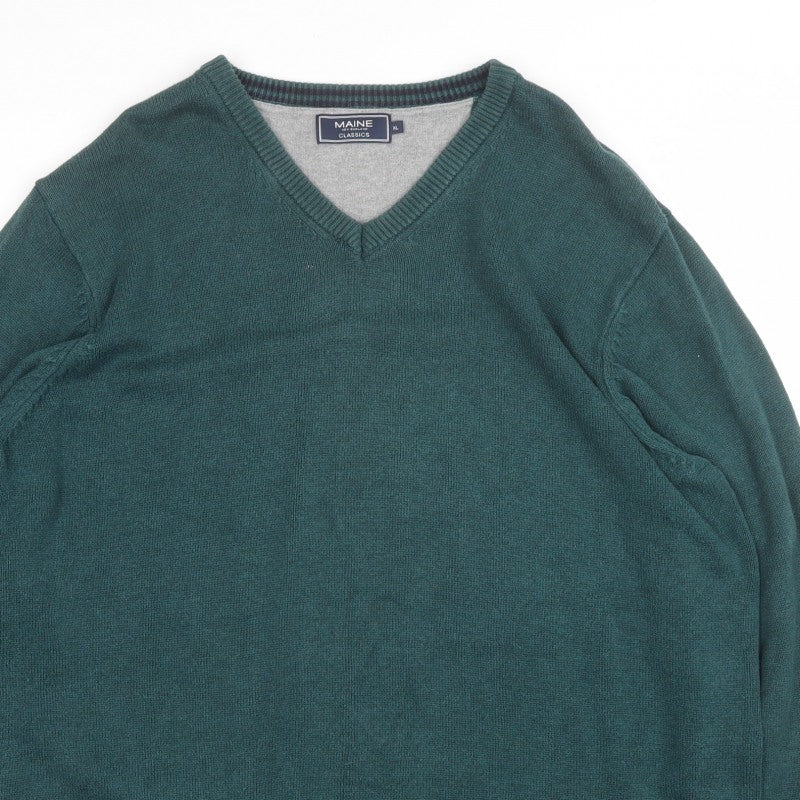 Maine New England Classics Men’s Green XL V-Neck Knit Pullover Jumper