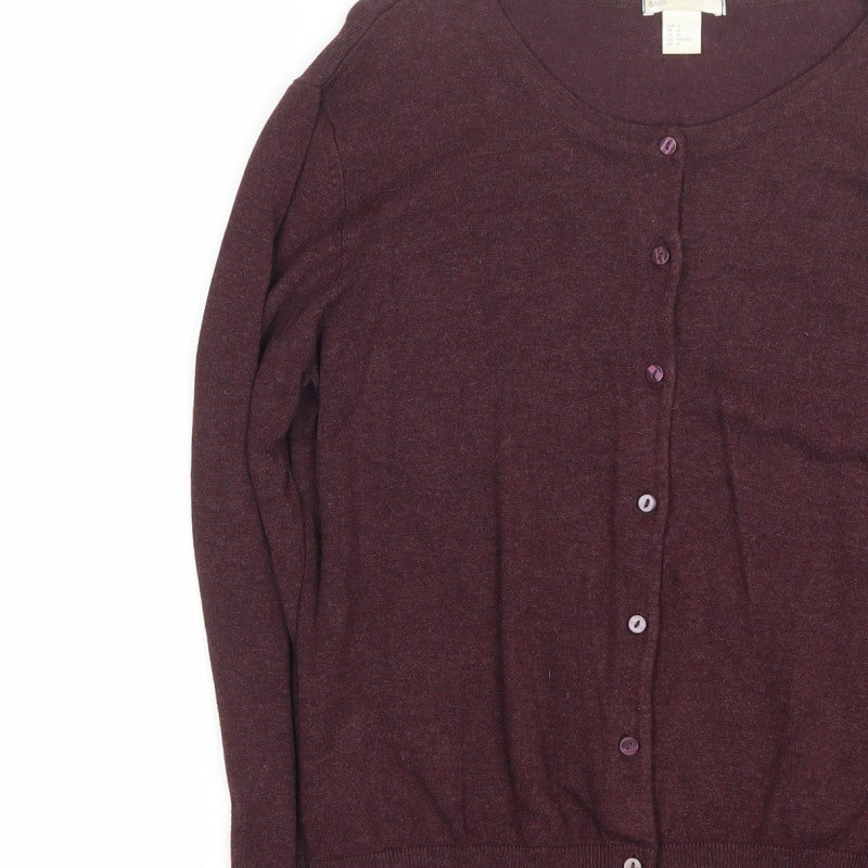 H&M Basic Women's Brown M Button Crew Neck Knit Cardigan