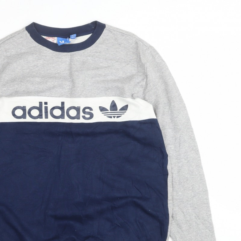 adidas Boys Grey Navy Logo Colourblock Sweatshirt 15-16 Years Pullover