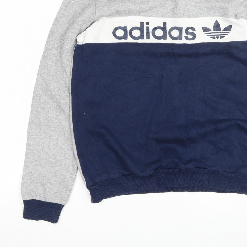 adidas Boys Grey Navy Logo Colourblock Sweatshirt 15-16 Years Pullover