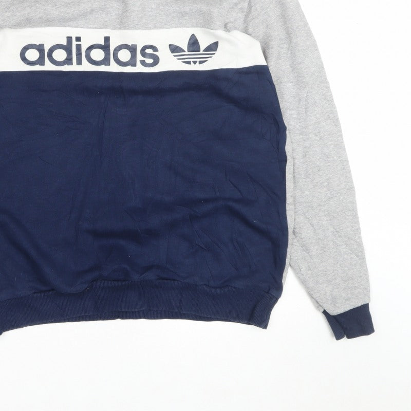 adidas Boys Grey Navy Logo Colourblock Sweatshirt 15-16 Years Pullover