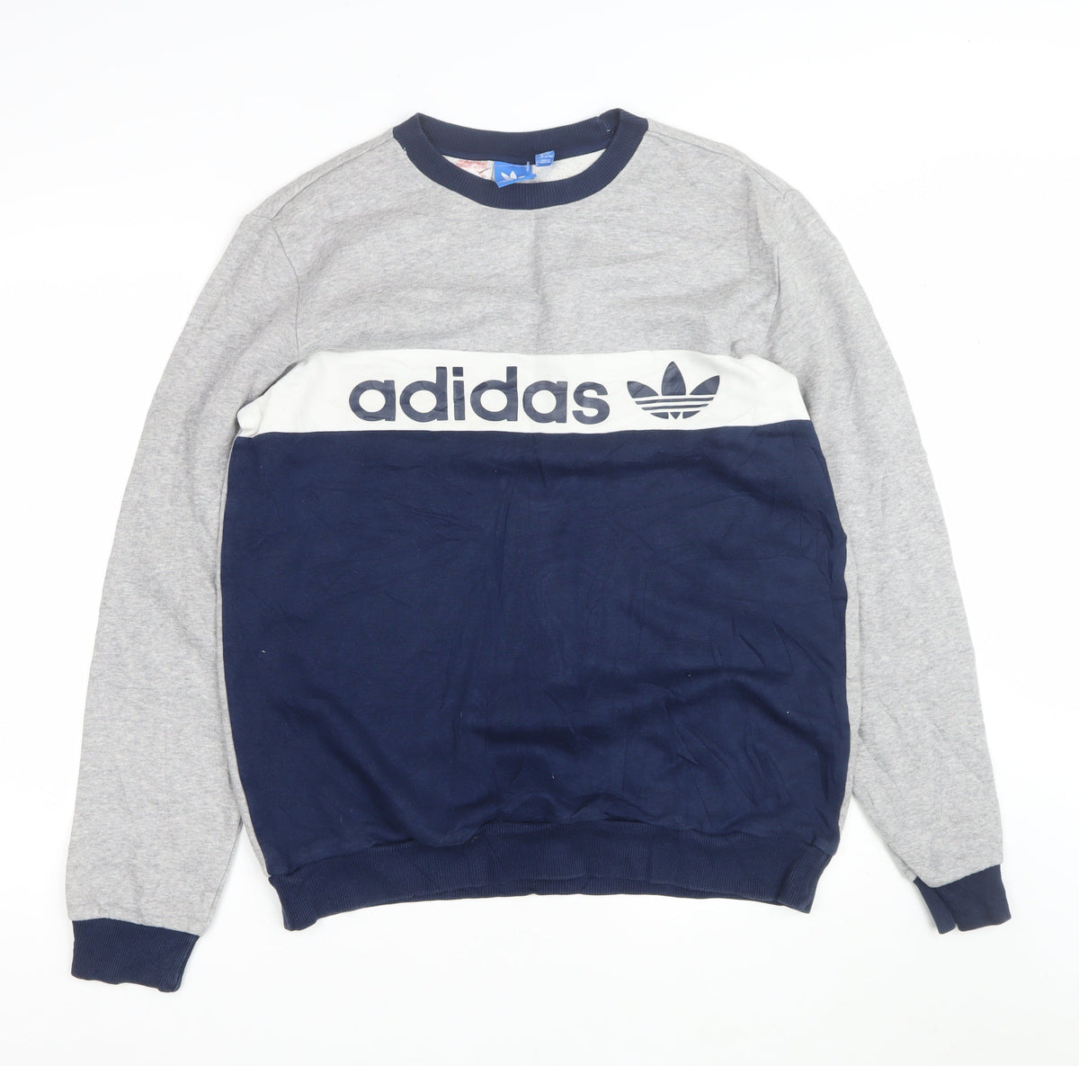 adidas Boys Grey Navy Logo Colourblock Sweatshirt 15-16 Years Pullover