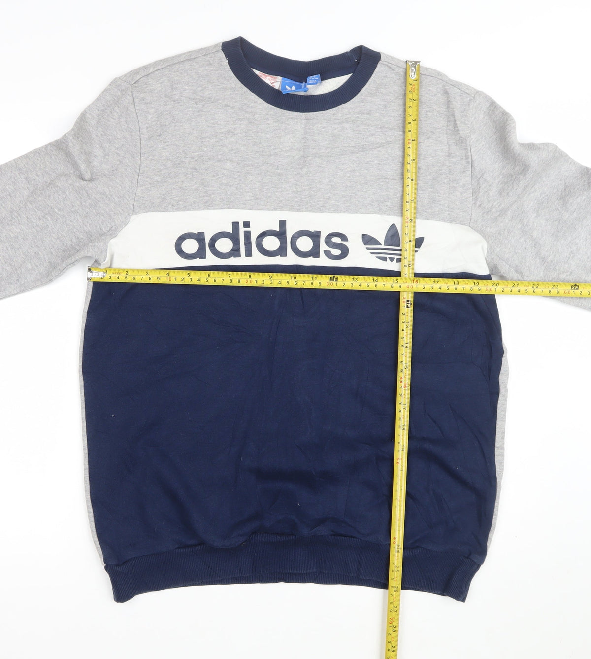 adidas Boys Grey Navy Logo Colourblock Sweatshirt 15-16 Years Pullover