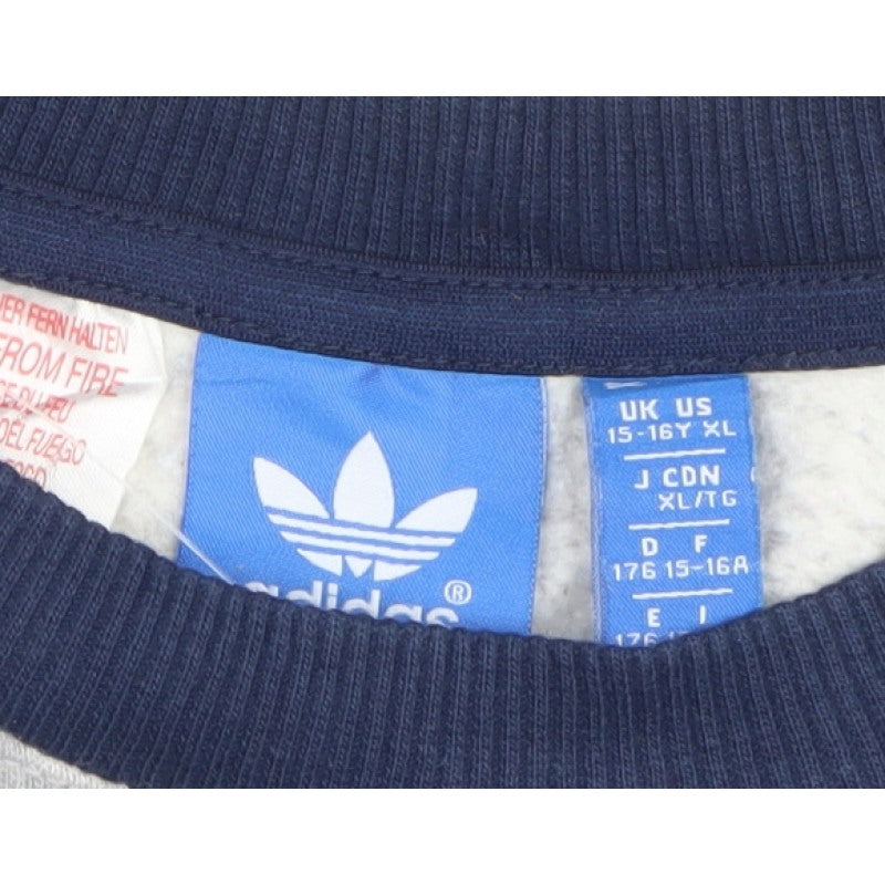adidas Boys Grey Navy Logo Colourblock Sweatshirt 15-16 Years Pullover
