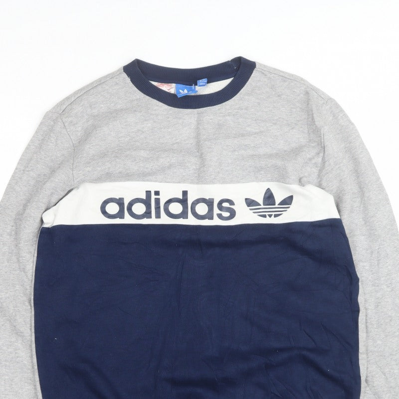 adidas Boys Grey Navy Logo Colourblock Sweatshirt 15-16 Years Pullover