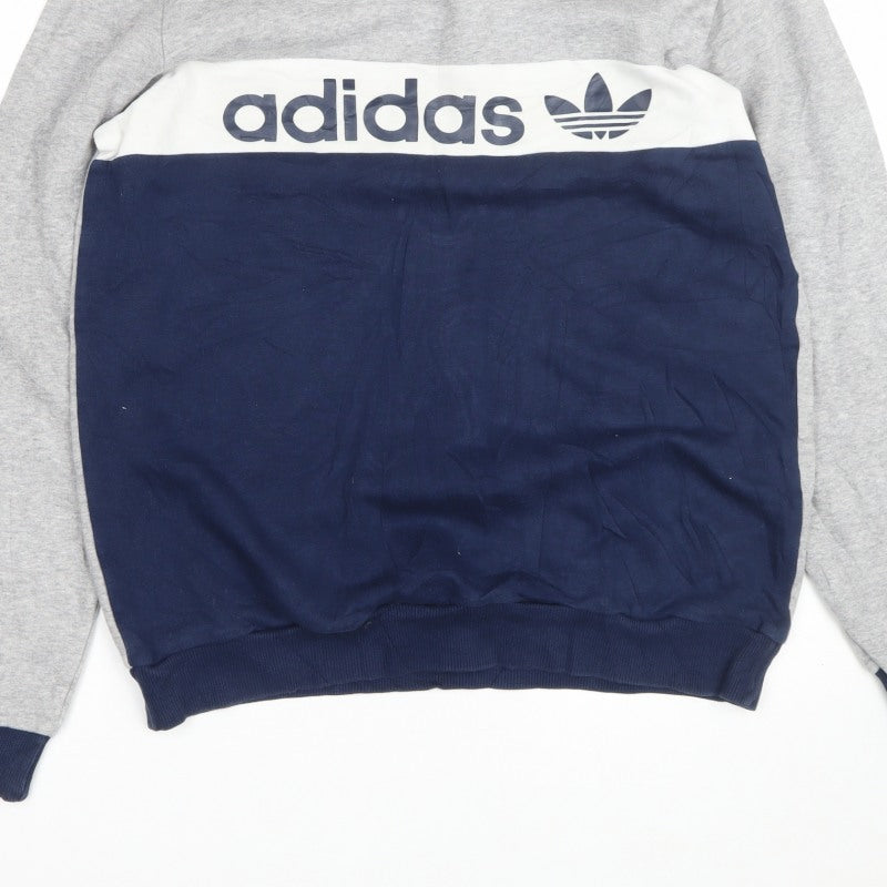 adidas Boys Grey Navy Logo Colourblock Sweatshirt 15-16 Years Pullover