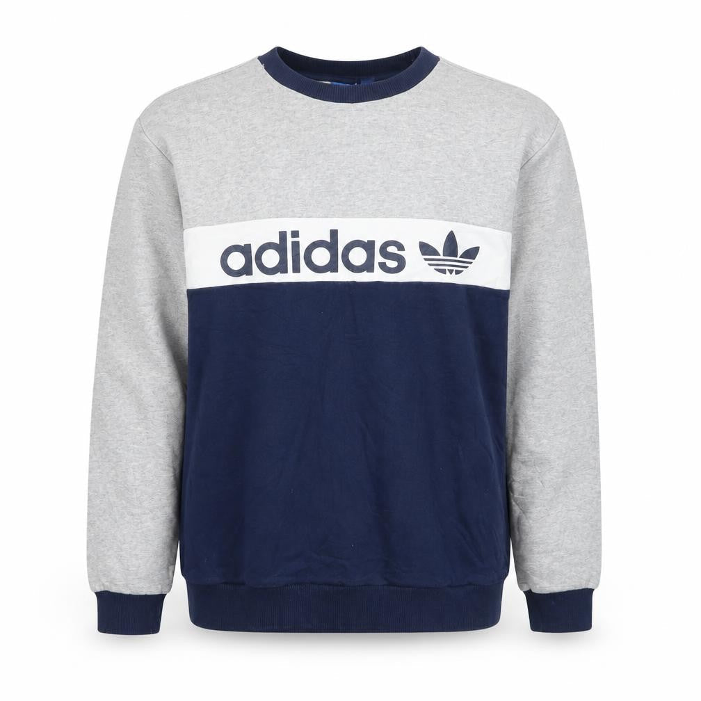 adidas Boys Grey Navy Logo Colourblock Sweatshirt 15-16 Years Pullover