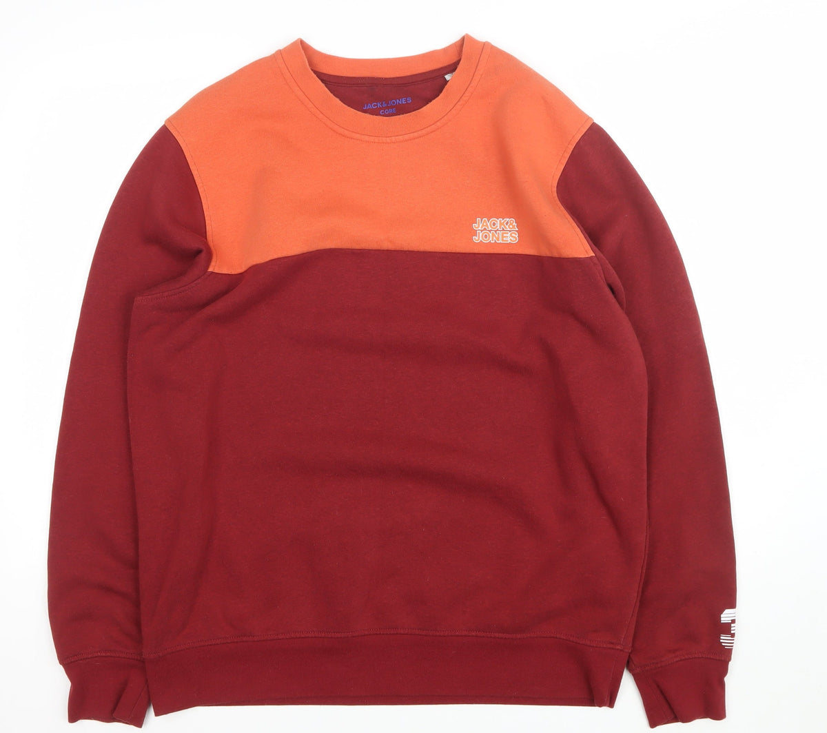Jack & Jones Men’s XL Burgundy Orange Logo Graphic Pullover Sweatshirt