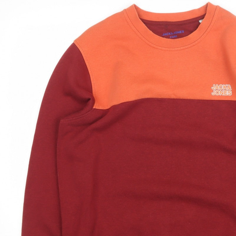 Jack & Jones Men’s XL Burgundy Orange Logo Graphic Pullover Sweatshirt