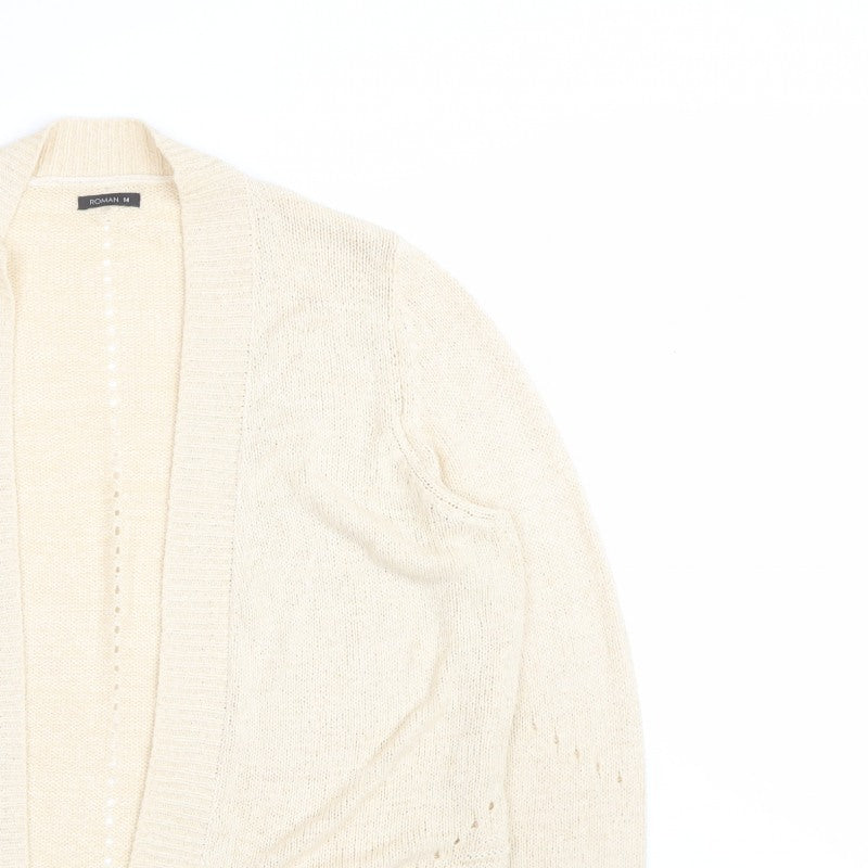 Roman Women Ivory Size 14 Open Knit Long Sleeve Cardigan