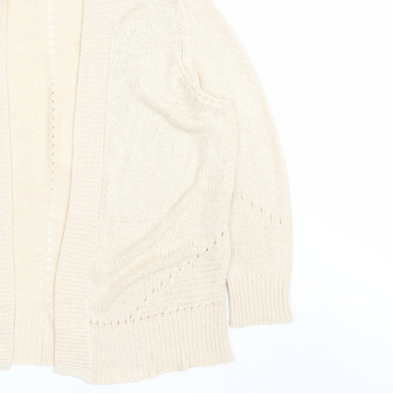 Roman Women Ivory Size 14 Open Knit Long Sleeve Cardigan