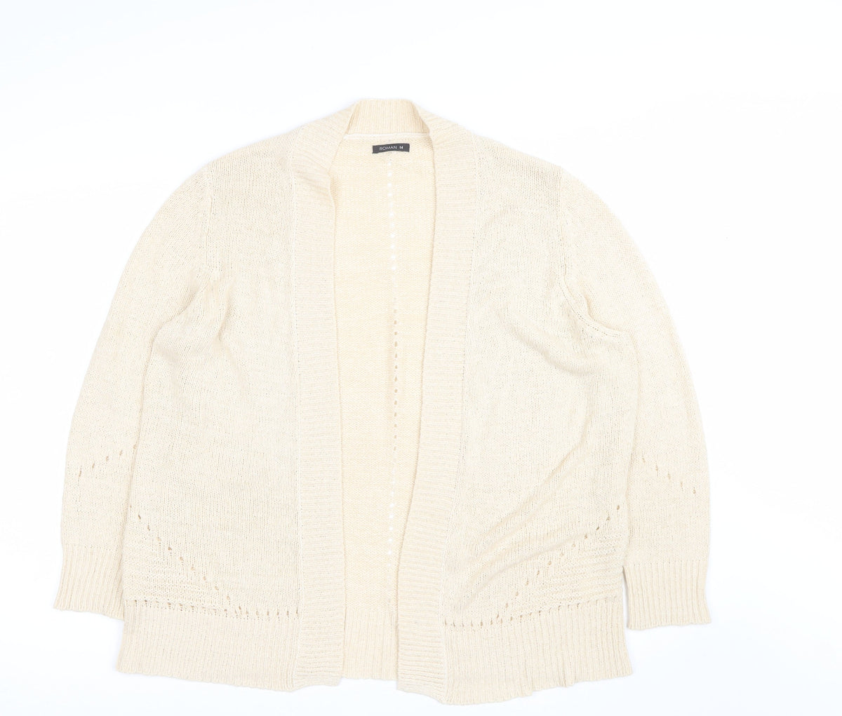 Roman Women Ivory Size 14 Open Knit Long Sleeve Cardigan