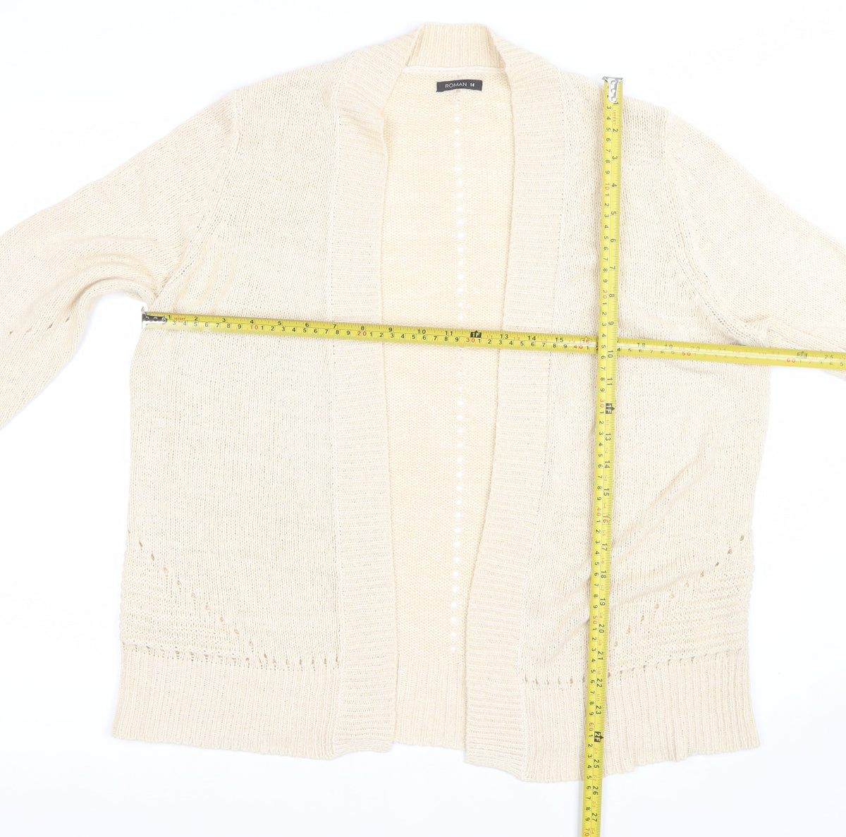 Roman Women Ivory Size 14 Open Knit Long Sleeve Cardigan