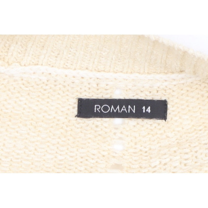 Roman Women Ivory Size 14 Open Knit Long Sleeve Cardigan