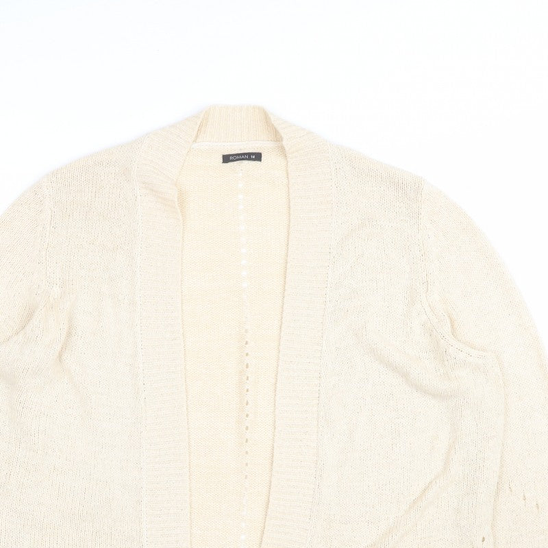 Roman Women Ivory Size 14 Open Knit Long Sleeve Cardigan