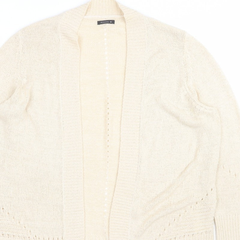Roman Women Ivory Size 14 Open Knit Long Sleeve Cardigan