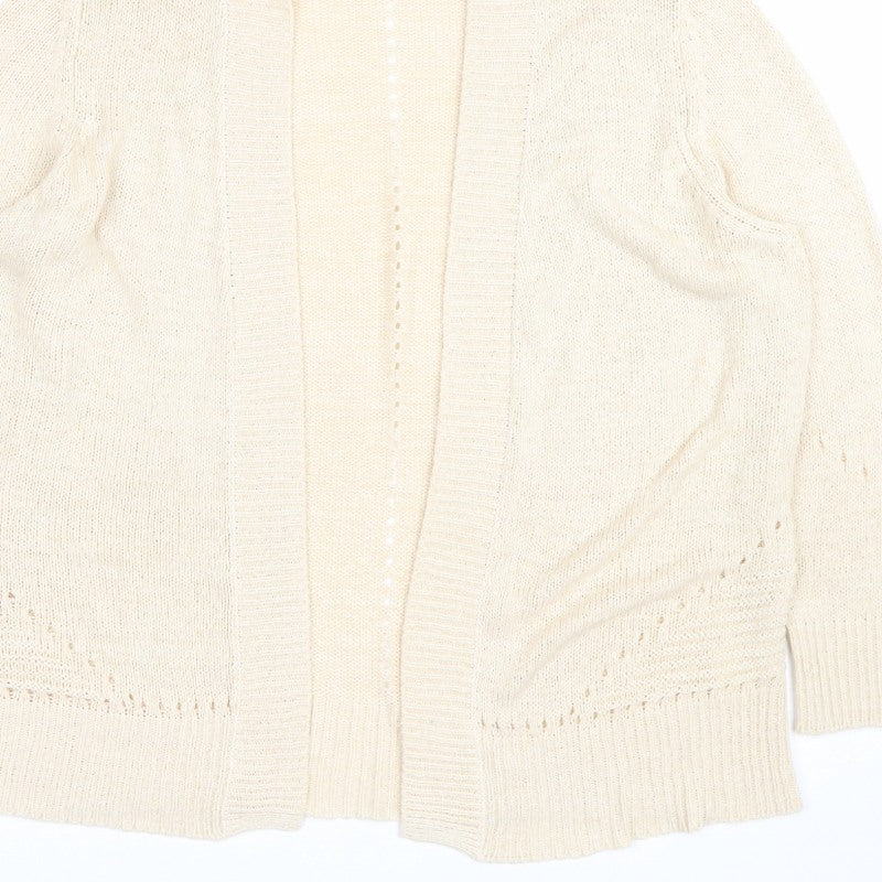 Roman Women Ivory Size 14 Open Knit Long Sleeve Cardigan