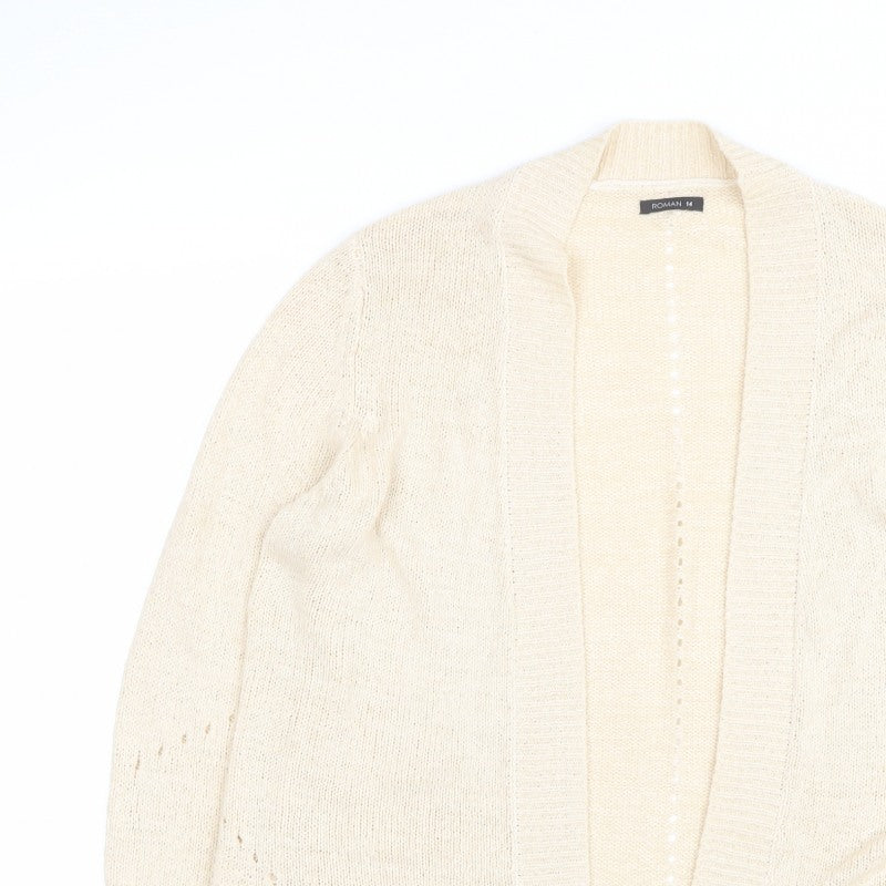 Roman Women Ivory Size 14 Open Knit Long Sleeve Cardigan