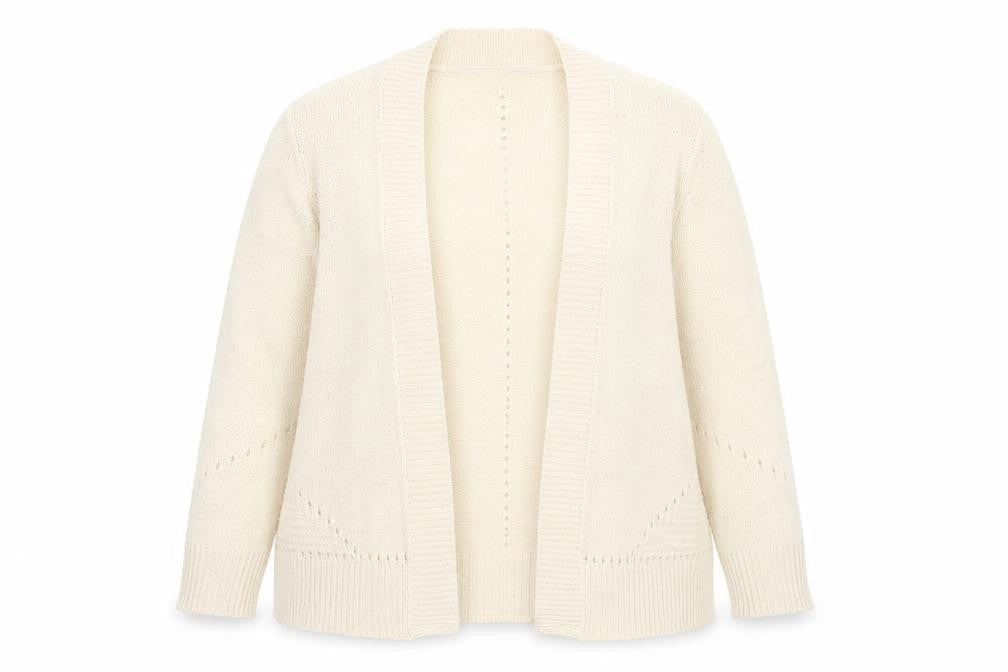 Roman Women Ivory Size 14 Open Knit Long Sleeve Cardigan