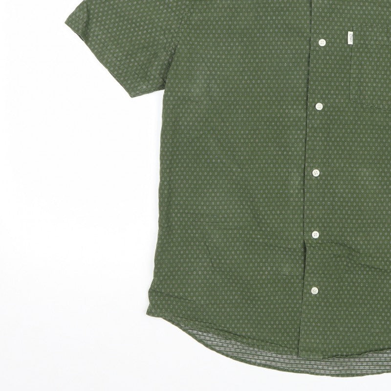 Next Men Green M Regular Fit Geometric Button-Down Short Sleeve Shirt