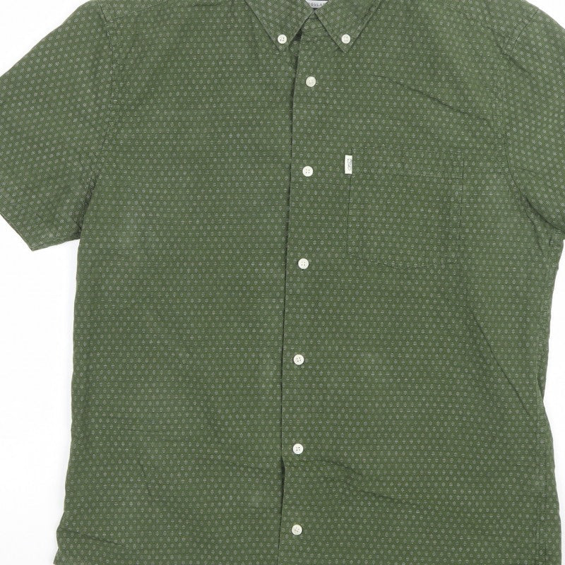 Next Men Green M Regular Fit Geometric Button-Down Short Sleeve Shirt