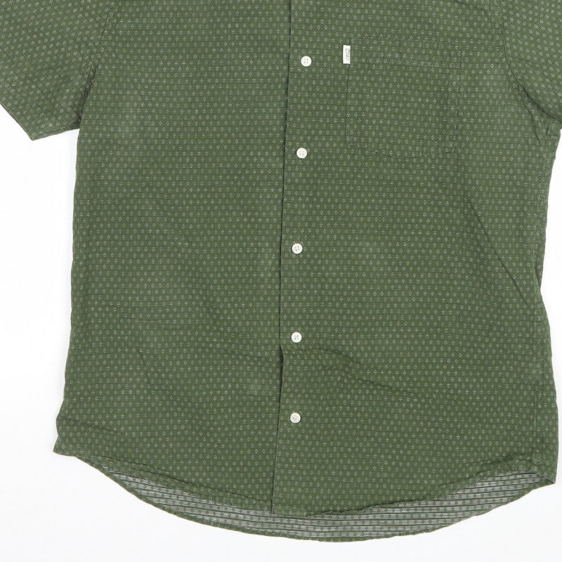 Next Men Green M Regular Fit Geometric Button-Down Short Sleeve Shirt