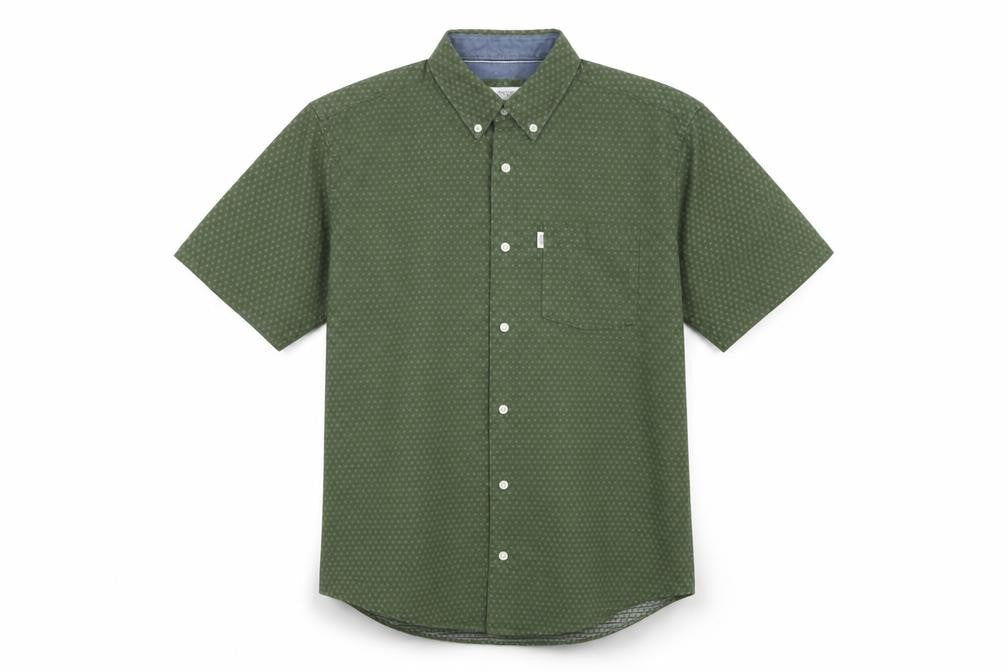 Next Men Green M Regular Fit Geometric Button-Down Short Sleeve Shirt
