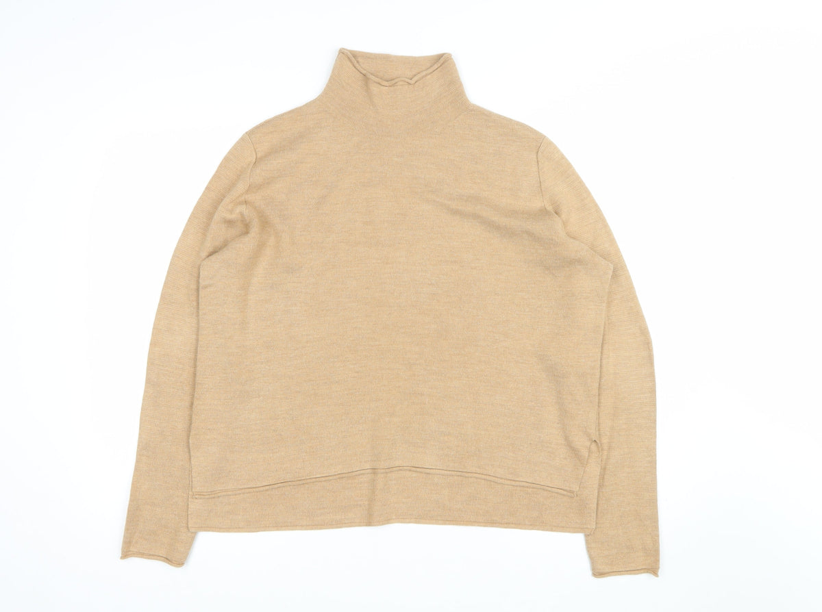 Marks and Spencer Women Beige M Pure Merino Wool Roll Neck Jumper