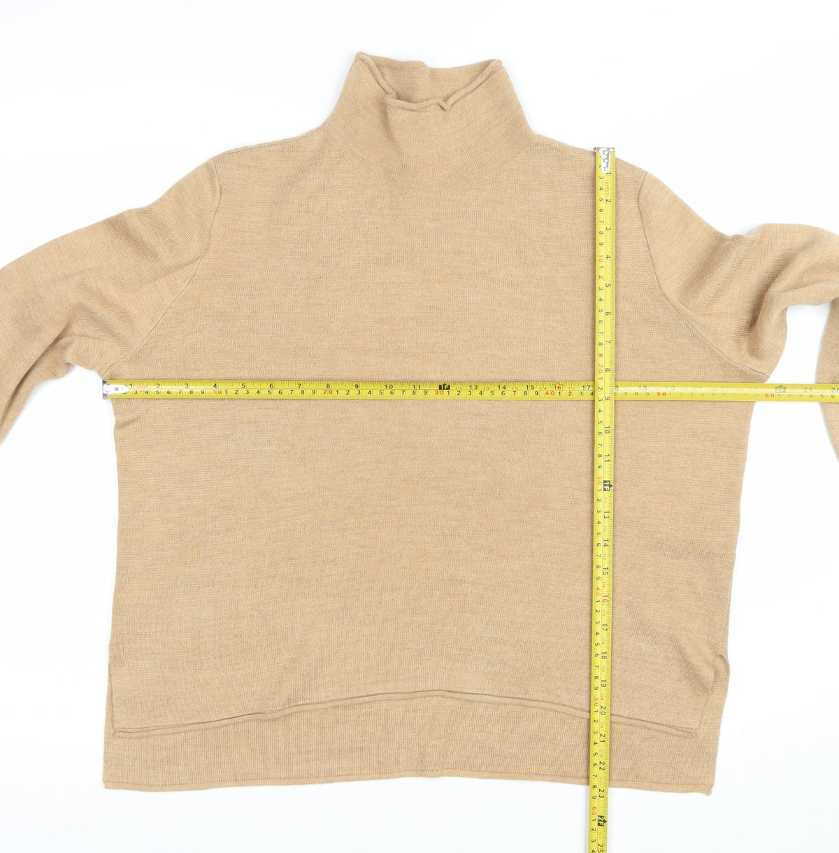 Marks and Spencer Women Beige M Pure Merino Wool Roll Neck Jumper