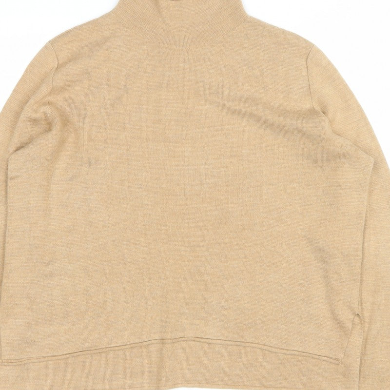 Marks and Spencer Women Beige M Pure Merino Wool Roll Neck Jumper