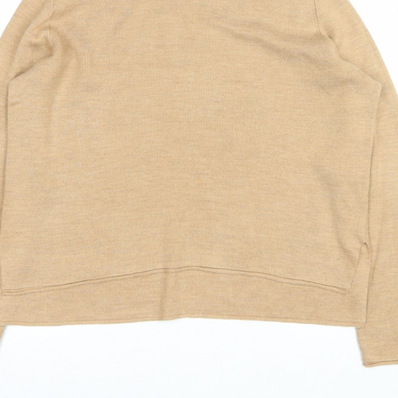Marks and Spencer Women Beige M Pure Merino Wool Roll Neck Jumper