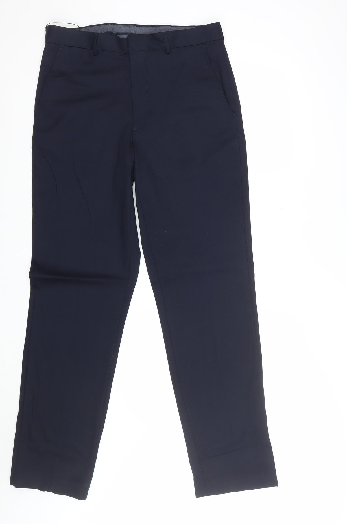 Marks & Spencer Men’s Navy 32L Regular Fit Wool Blend Dress Trousers