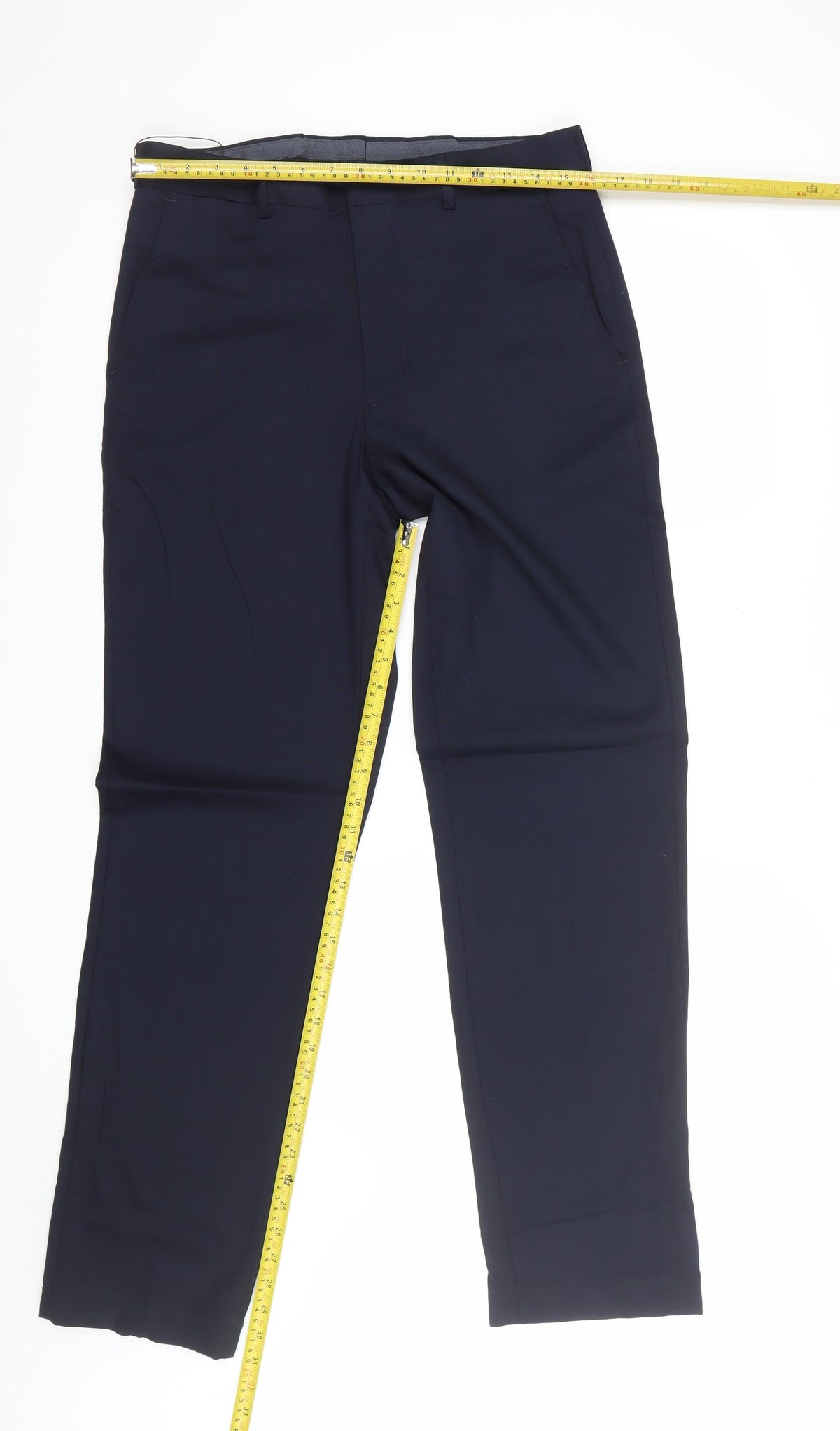 Marks & Spencer Men’s Navy 32L Regular Fit Wool Blend Dress Trousers