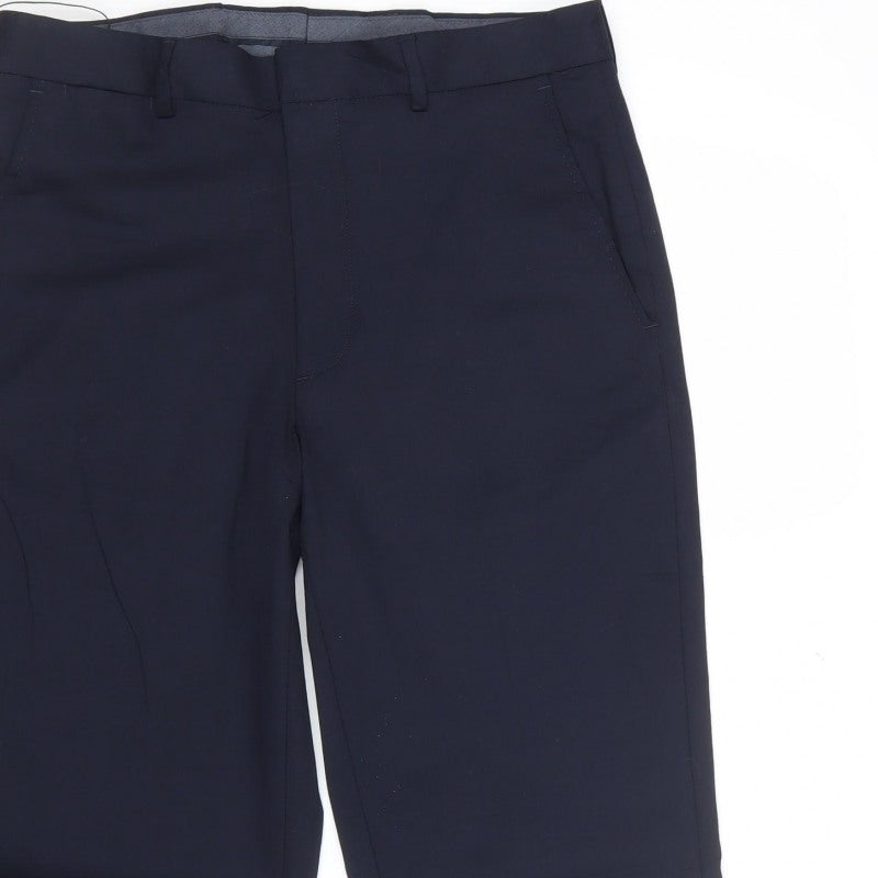 Marks & Spencer Men’s Navy 32L Regular Fit Wool Blend Dress Trousers