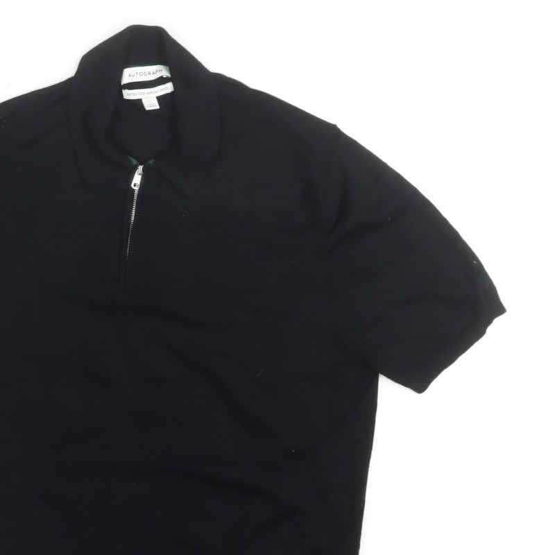 Autograph Men's Black L Merino Wool 1/4 Zip Pullover Jumper