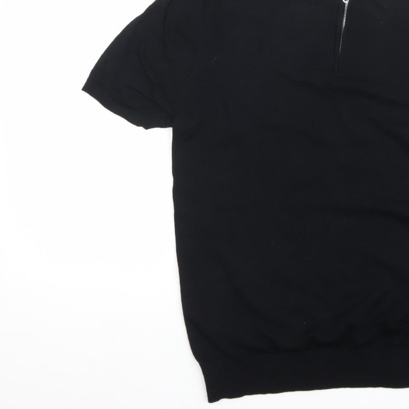 Autograph Men's Black L Merino Wool 1/4 Zip Pullover Jumper